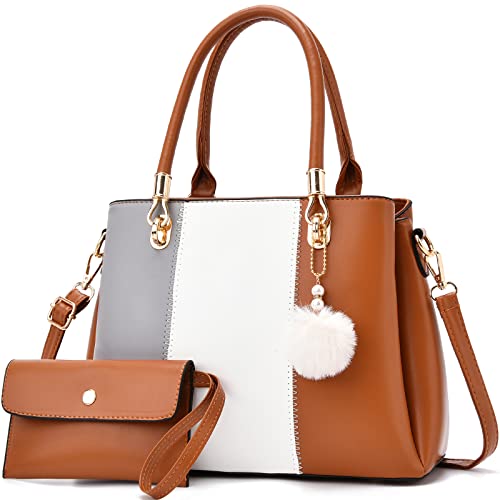 Women Handbags Large Tote Shoulder Bag Crossbody Bag for Women Color Stitching Top Handle Satchel Hobo 2pcs Purse Set