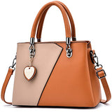 Womens Leather Handbags Purse Top-handle Bags Contrast Color Stitching Totes Satchel Shoulder Bag for Ladies