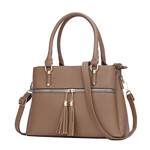 Women Satchel Bags Handle Shoulder Handbags and Purses Pockets Zipper Leather Crossbody Bags