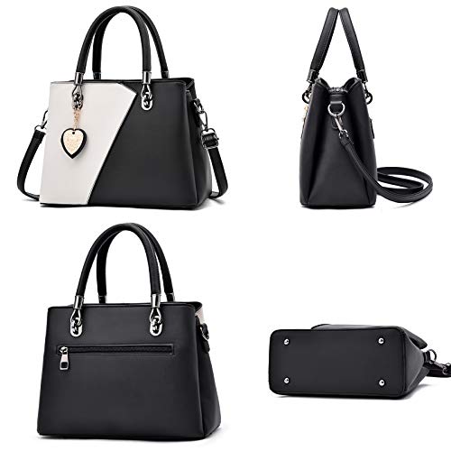 Womens Leather Handbags Purse Top-handle Bags Contrast Color Stitching Totes Satchel Shoulder Bag for Ladies