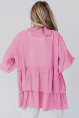 Ruffled Trim Short Sleeve Open Front Kimono