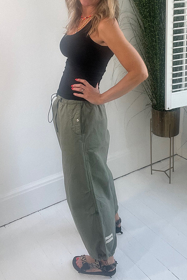 Street Style Drawstring Elastic Waist Pocketed Cargo Pants