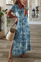 Retro Vintage Printed Outdoor Daily Short Sleeve Midi Dress