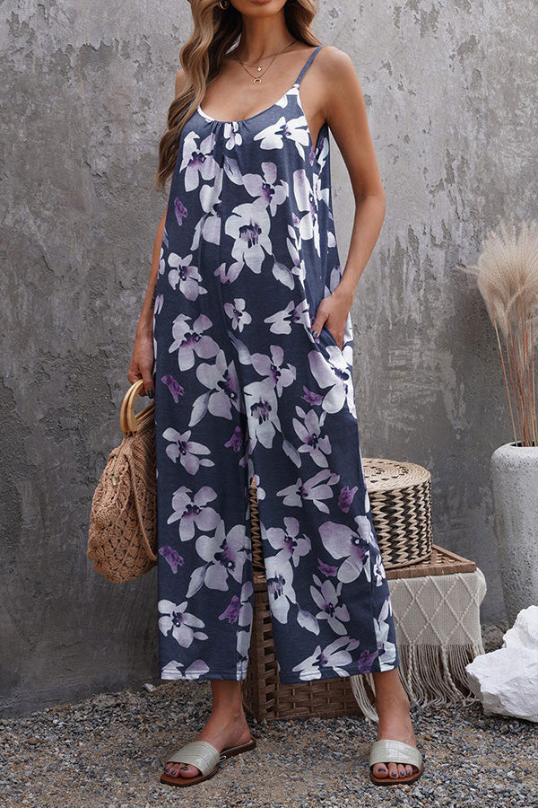 サスペンダープリントジャンプスーツ