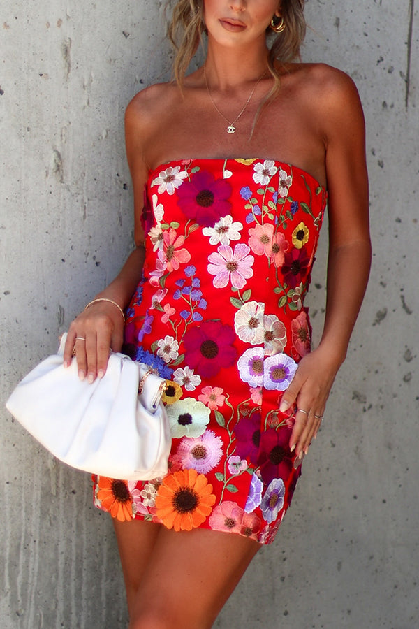 IMANI STRAPLESS FLORAL APPLIQUE MINI DRESS