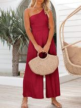 Sexy Sling Waist Pocket Straight Sleeveless Jumpsuit