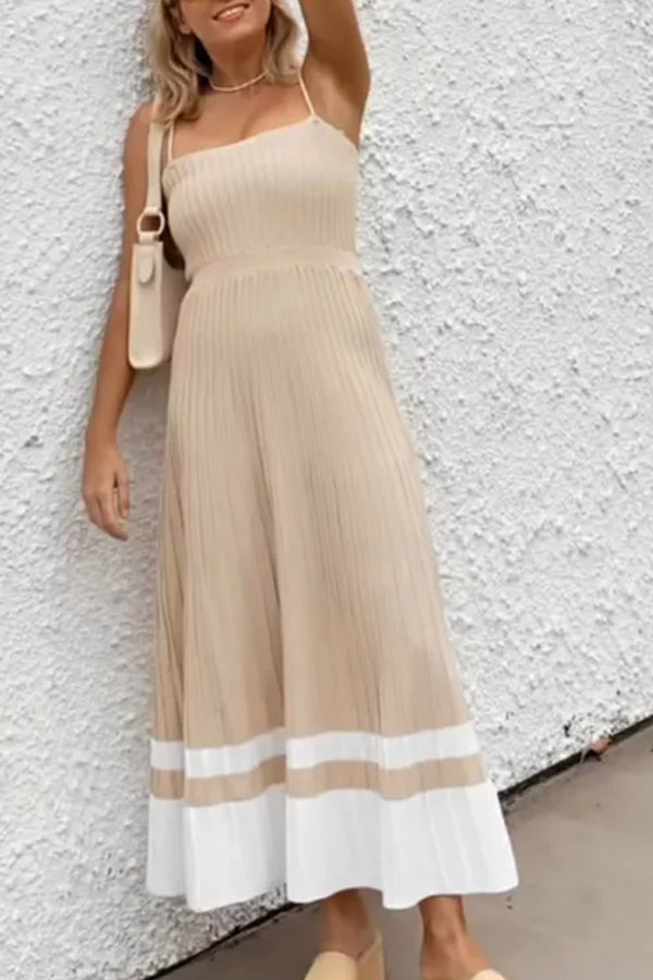 Women's Tube Top Slim High Waist Sling Knitted Dress Seaside Vacation Pleated Long Skirt