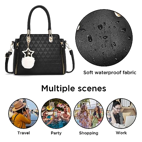 Purses and Top Handle Handbags Shoulder Bag with Pompom Purse for Ladies Travel Bag