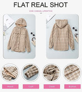 Plaid Shacket Jacket Long Sleeve Button Down Fleece Hooded Jackets Warm Coat