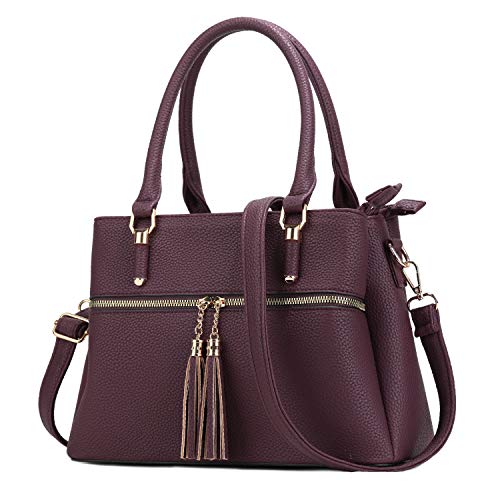 Women Satchel Bags Handle Shoulder Handbags and Purses Pockets Zipper Leather Crossbody Bags