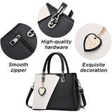 Womens Leather Handbags Purse Top-handle Bags Contrast Color Stitching Totes Satchel Shoulder Bag for Ladies