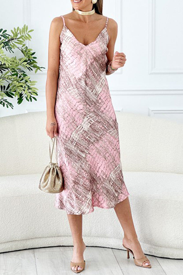 Goya snakeskin strap deep v-neck dress