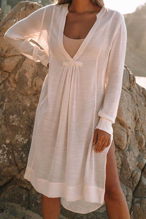 Linen Blend Pocketed Cover-up Dress