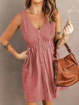 Casual Buttons Vest Dress(9 Colors)