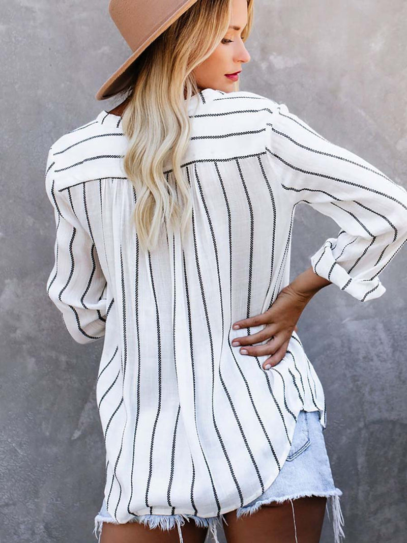 Loose Fashion Striped Long Sleeve Shirt(9 colors)