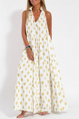 Boho Loose Gold Print Flowy Resort Dress