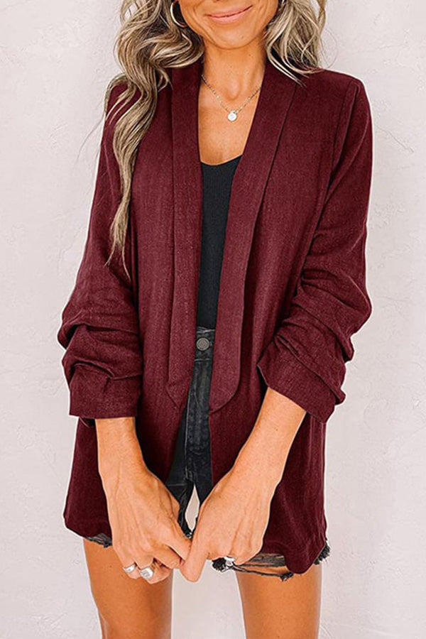 Plain Lapel Cardigan Faux Pocket Blazer