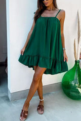 Solid color V-neck backless loose lotus leaf dress