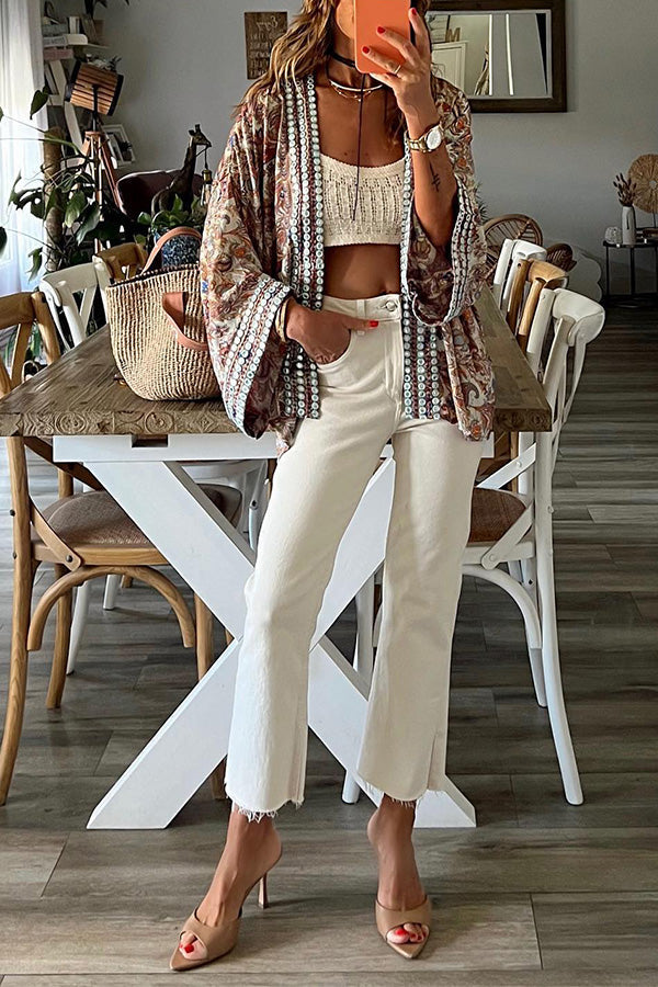 Kelly Brown アンティーク プリント キモノ カーディガン