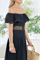 Nirvana off-shoulder ruffled cutout dress