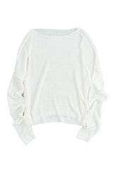 White Solid Drop Shoulder Pullover Sweater