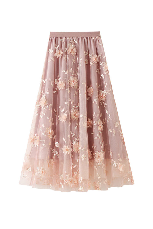 メッシュ刺繍重工業スカートLサイズガーゼスカート