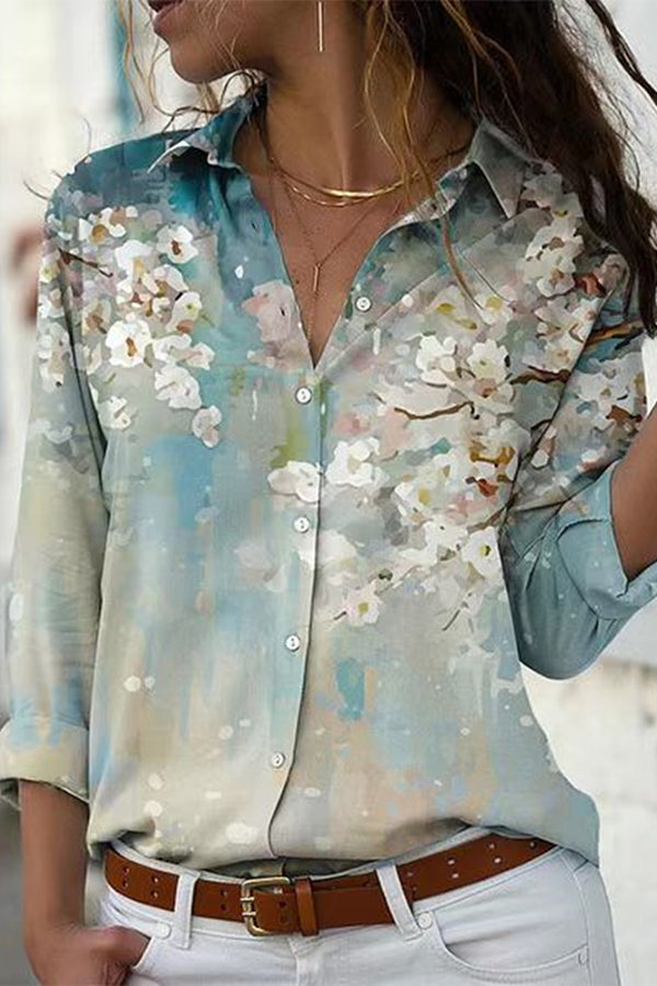 Printed Long Sleeve Lapel Casual Fashion Shirt