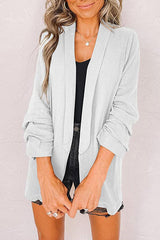 Plain Lapel Cardigan Faux Pocket Blazer