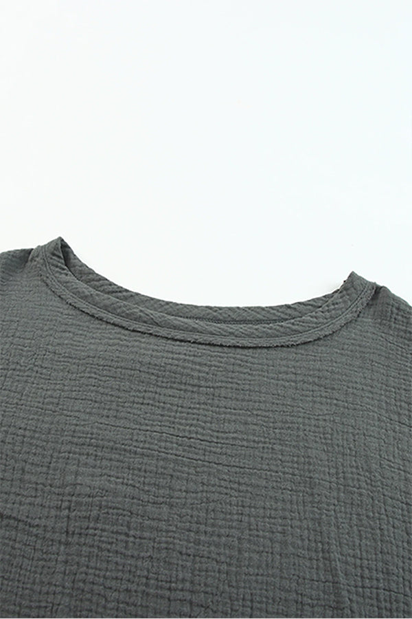 グレー シワ加工テクスチャー T シャツ &amp; ジョガー パンツ セット