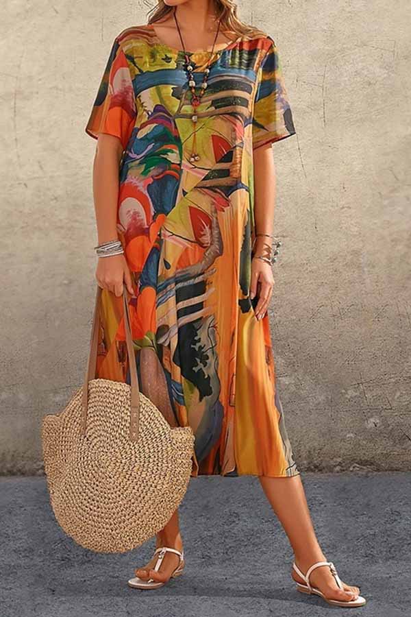 Tunic round neck loose beach maxi dress