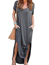 V-Neck Pocket Split Dress(8 colors)