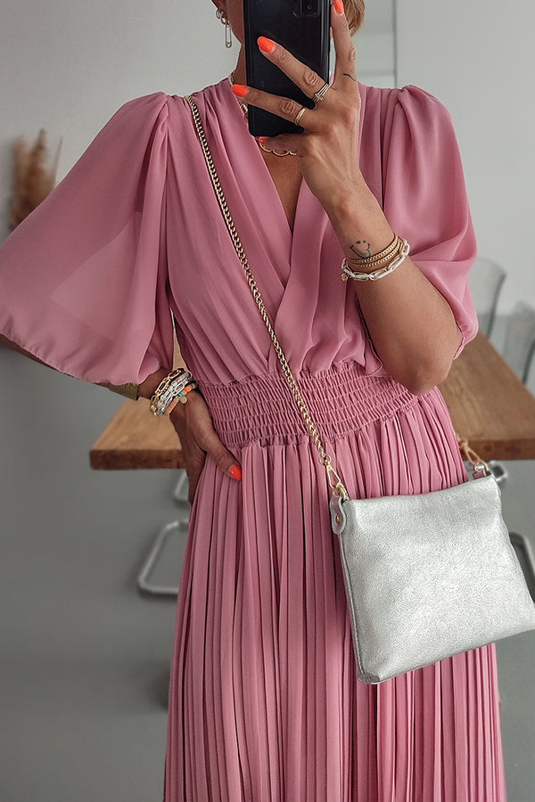 Delightful Day スモッキング ウエスト プリーツ ワイドレッグ ジャンプスーツ