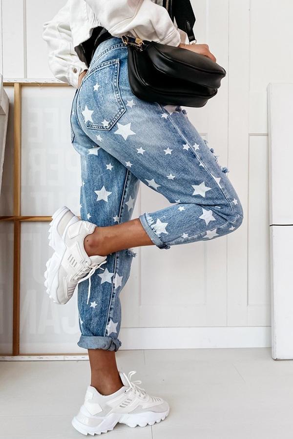 Star Print Loose-fitting Casual Jeans