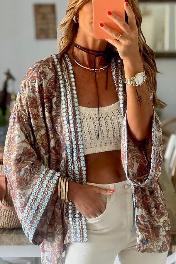 Kelly Brown アンティーク プリント キモノ カーディガン