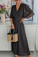 Delightful Day Smocked Waiset Pleated Wide Leg Jumpsuit