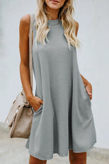 Gray Crisscross Cut-out Back Knit Tank Petal Dress