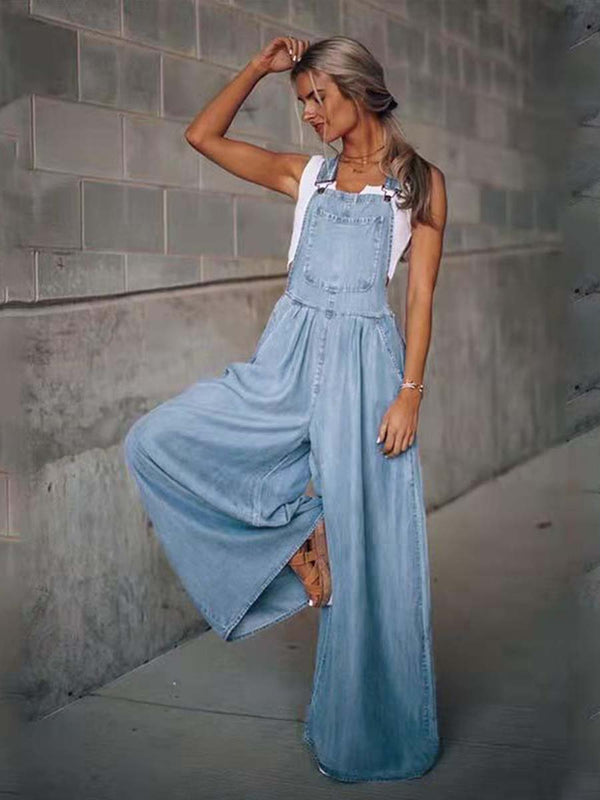 Loose Denim Pocket Jumpsuit