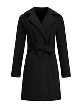 Women's Stylish Solid Color Classy Collared Overcoat With Waist Tie And Hand Pockets