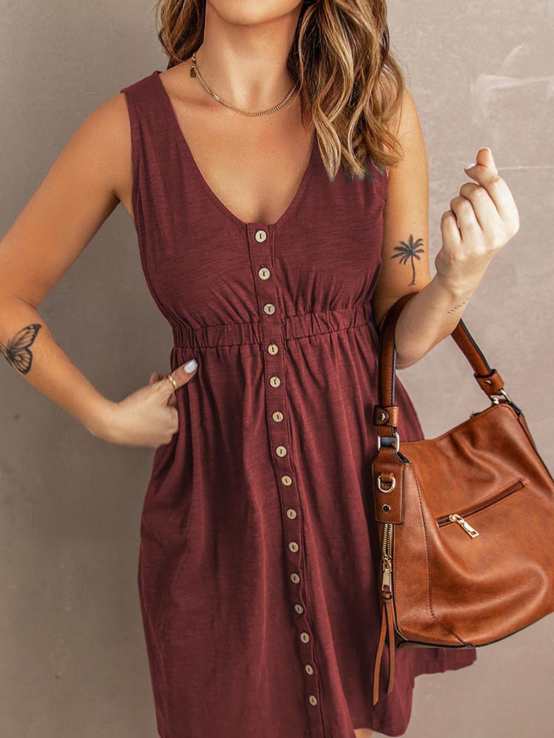 Casual Buttons Vest Dress(9 Colors)