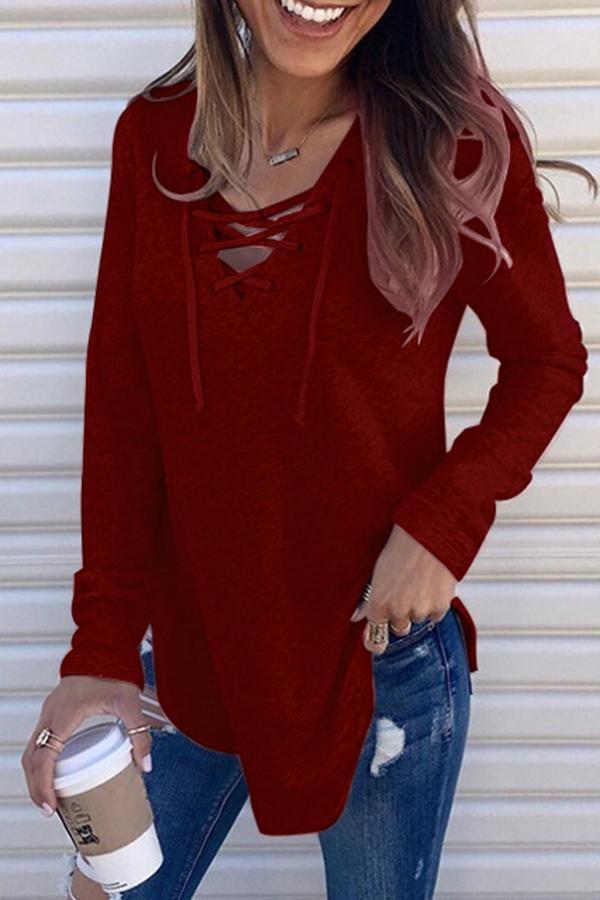 Eyelet Tie Long Sleeve Sweatshirt