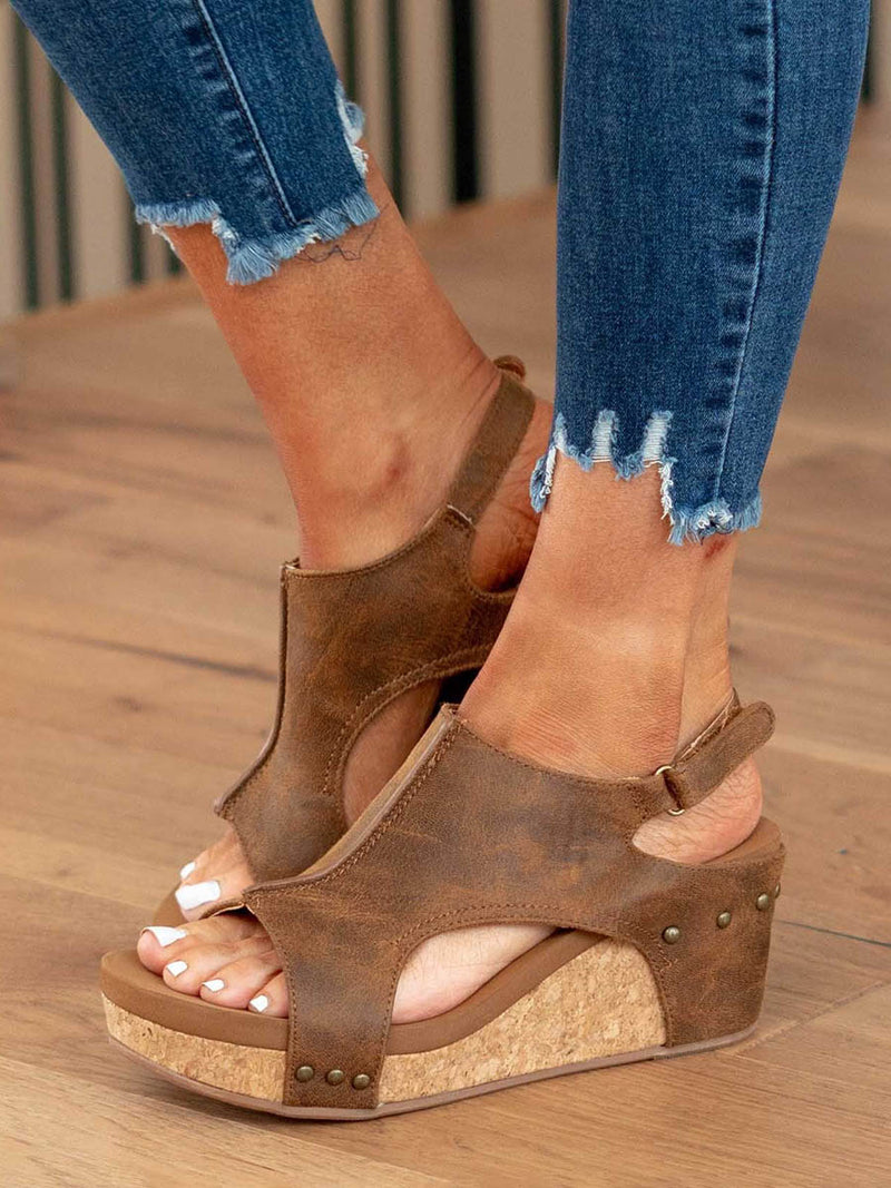 Mid Heel Wedge Sandals