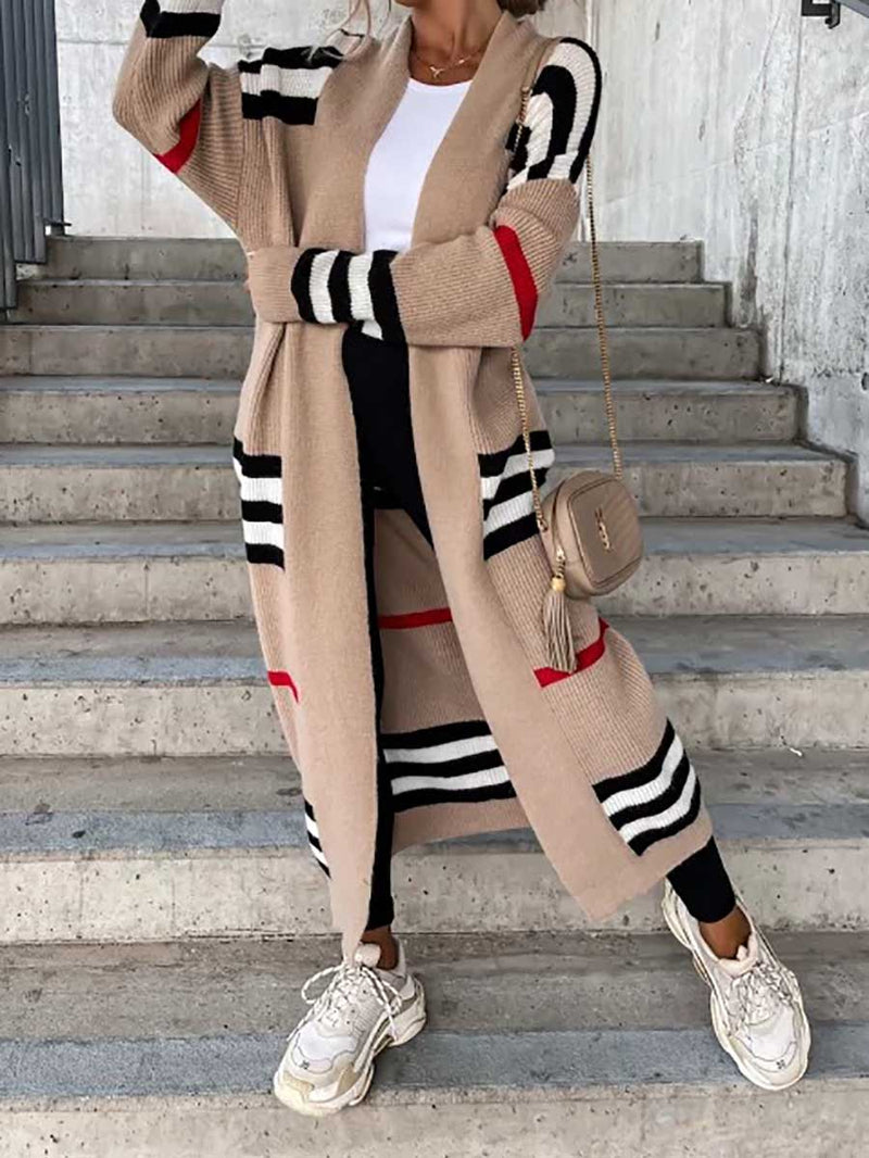 Long Striped Knit Cardigan