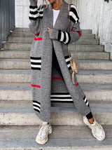 Long Striped Knit Cardigan