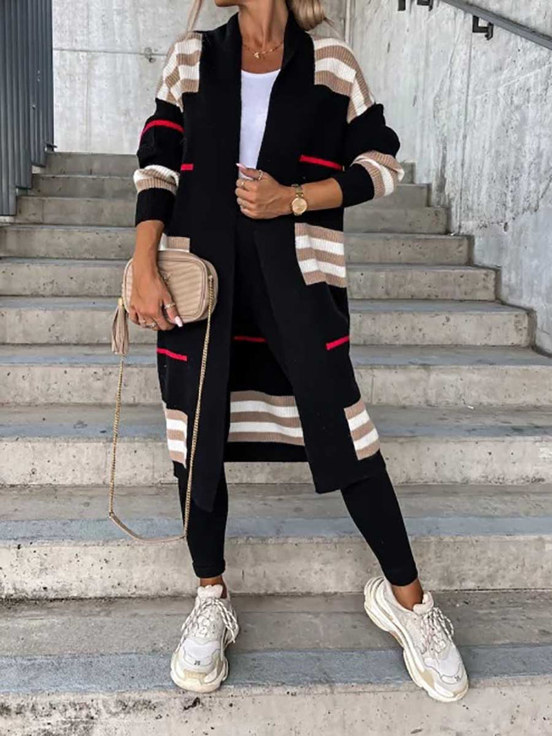 Long Striped Knit Cardigan