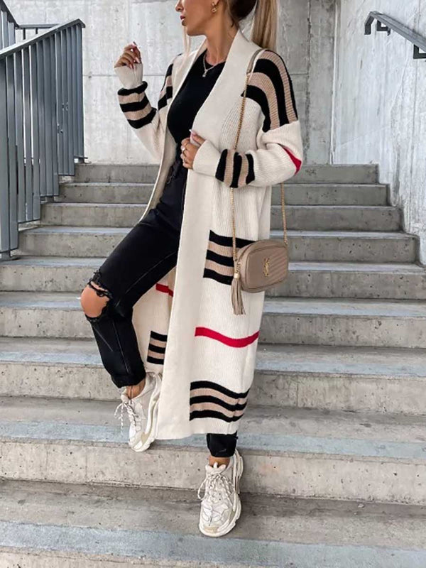 Long Striped Knit Cardigan