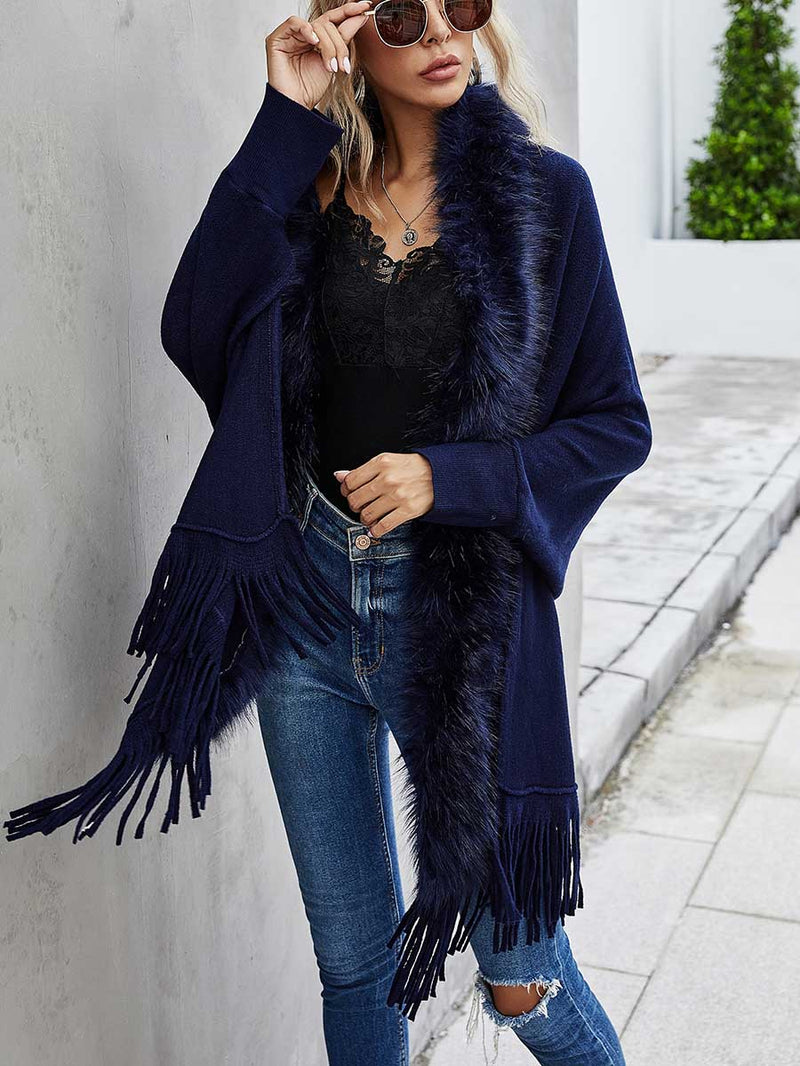 Hair collar shawl cardigan sweater