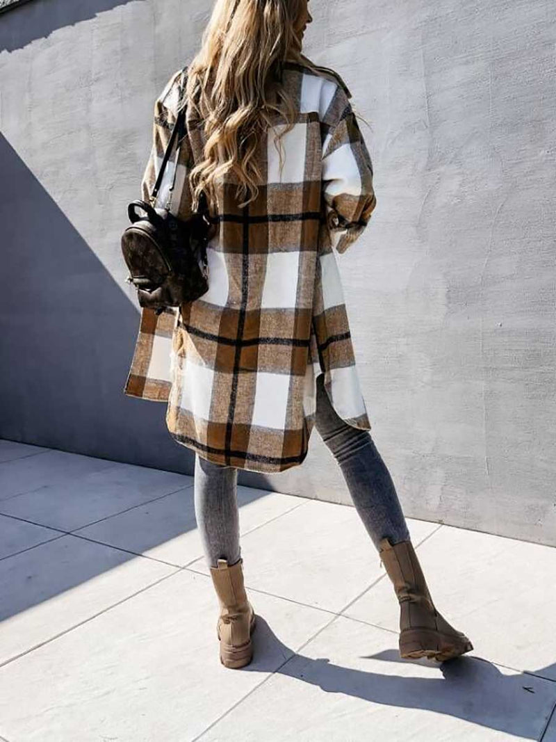 Plaid Tweed Mid-Length Jacket