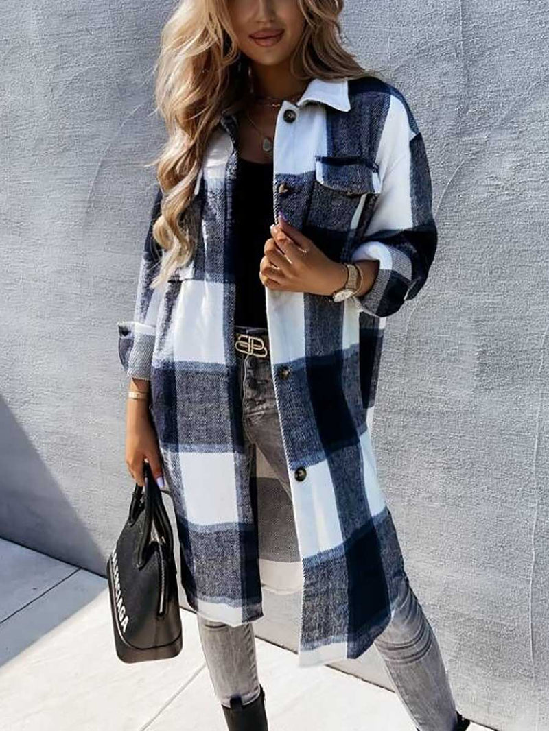 Plaid Tweed Mid-Length Jacket