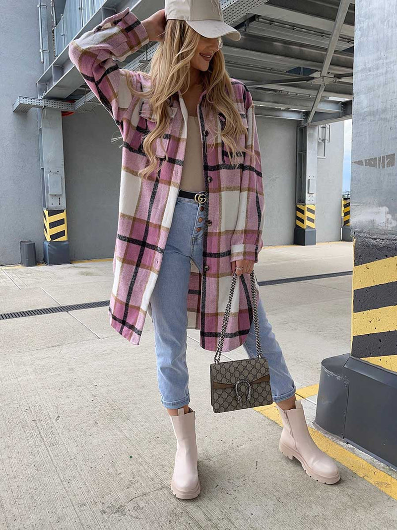 Plaid Tweed Mid-Length Jacket