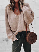 V-neck long sleeve sweater knit